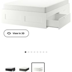 IKEA Bed frame with storage, white/Luröy, Queen