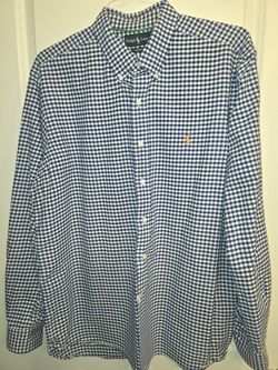 Ralph Lauren Gingham Shirt Classic Fit Button Down Long Sleeve Blue XL