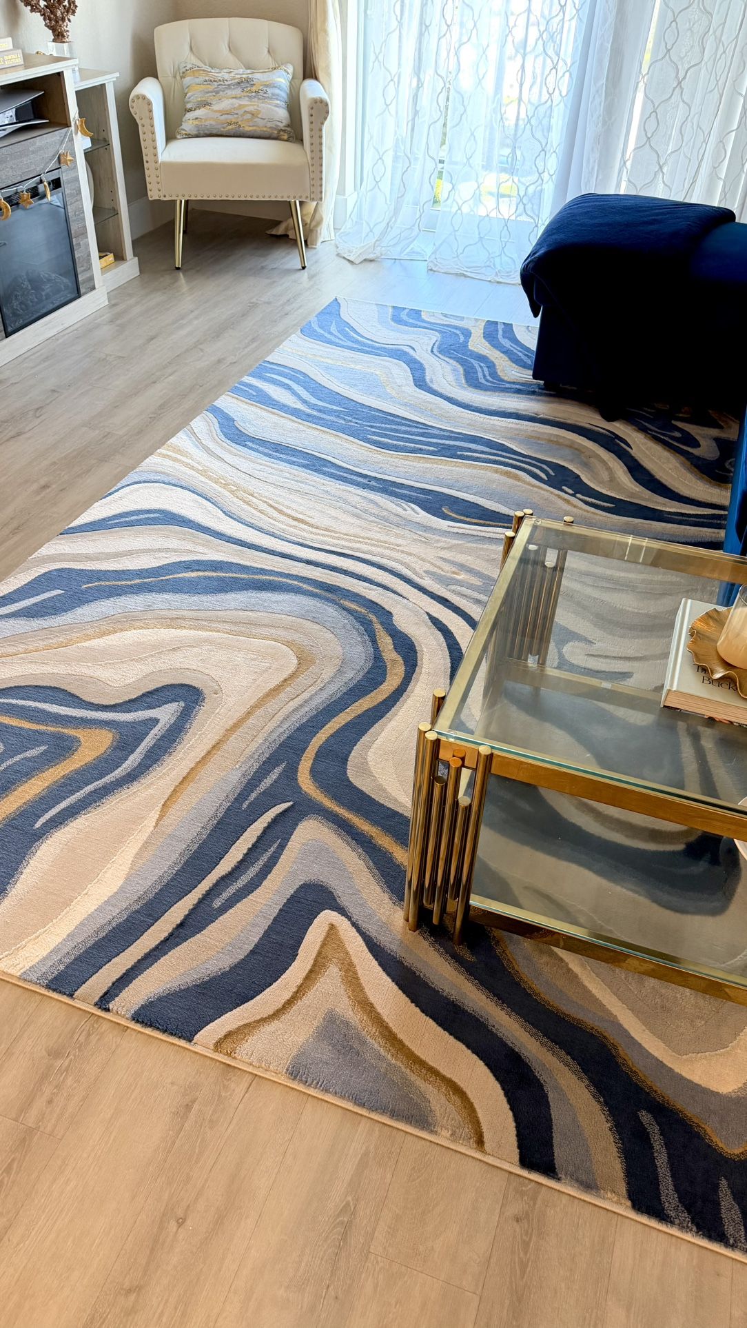 Blue/Gray Abstract Velvet Area Rug