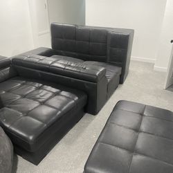 4 Piece Black Leather Sofa