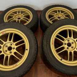 18X8 ENKEI RACING RPF1 GOLD Rims/wheels [5x100]  W/tires & Sensors