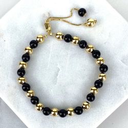 18k Gold Filled Black and Gold Beads Adjustable Bracelet