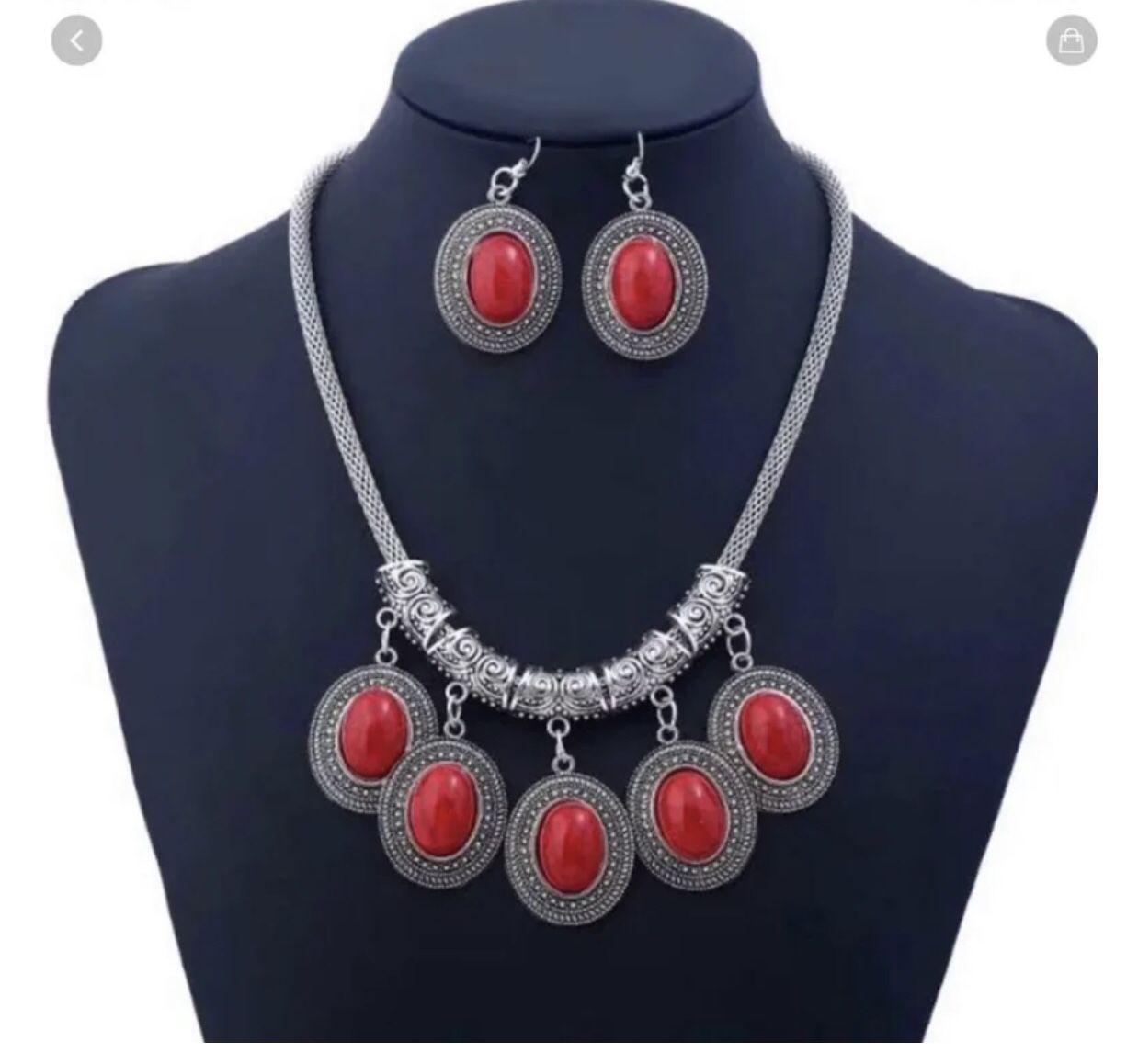 Oval Retro Turquoise Jewelry Set Necklace And Earrings