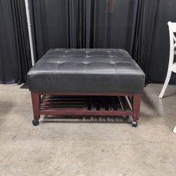 Costco Square Black Tufted Ottoman in Leather
