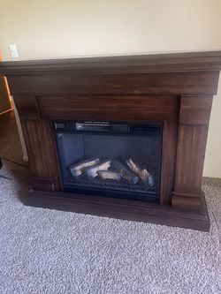 Dark Wood Electric Fireplace Mantel- Like-New