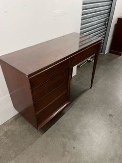 Mid century desk with drawers and glass