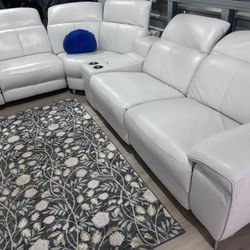 SECTIONAL GENUINE LEATHER RECLINER ELECTRIC WHITE COLOR.. ✅💥🚛DELIVERY SERVICE AVAILABLE 💥✅🚛