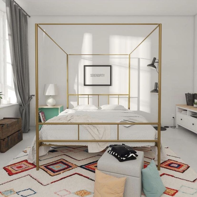 Novogratz Marion Canopy Bed Frame, Gold, Full