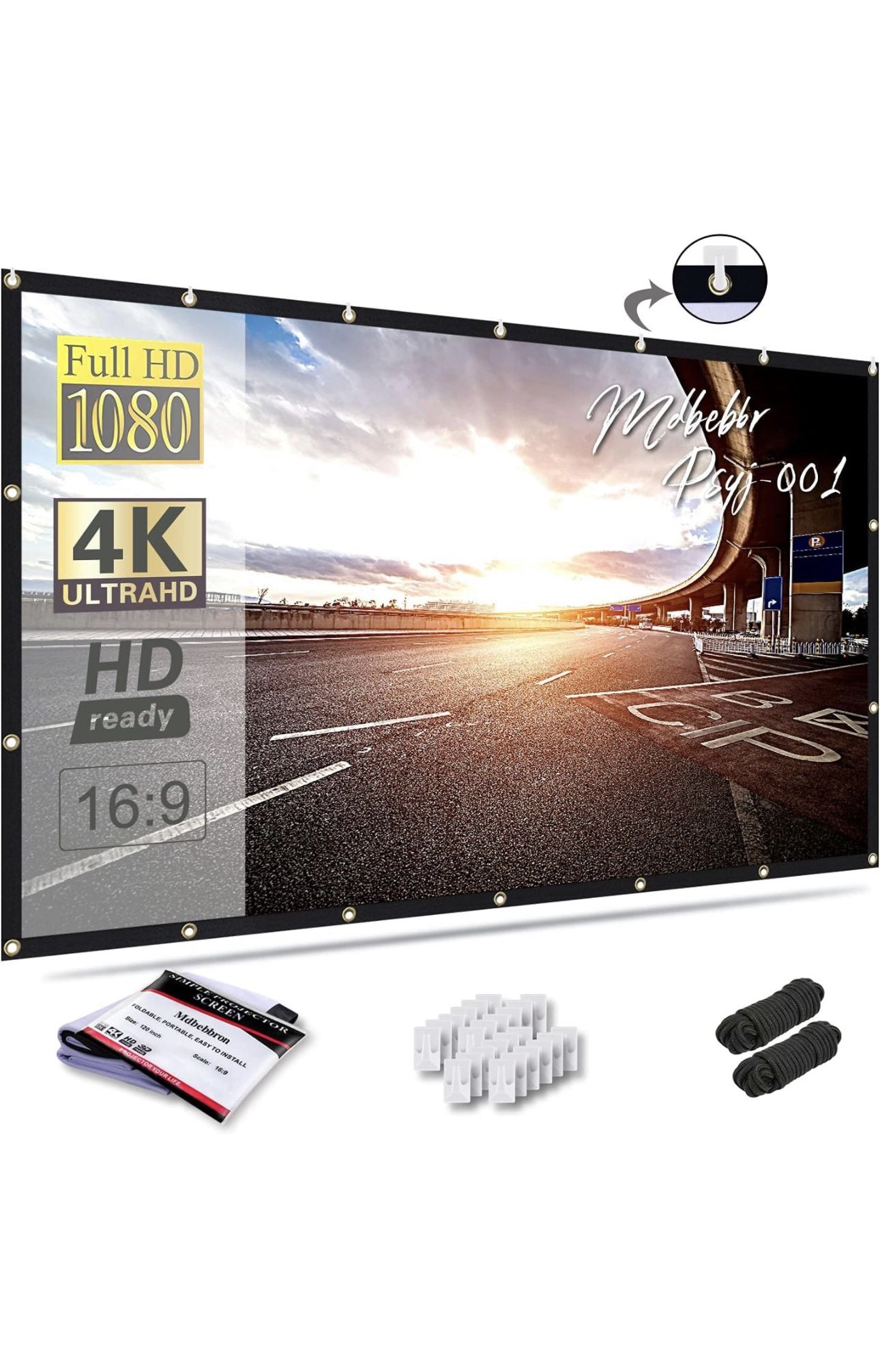 Mdbebbron 120 inch Projection Screen 16:9 Foldable Anti-Crease Portable Projector Movies Screens for Home Theater Outdoor Indoor Support Double Sided