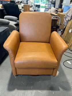 New -PU Leather Swivel Barrel Chair, Comfy Upholstered Lounge Reading Chair, Single Sofa Chair with Curved Back & Armrests