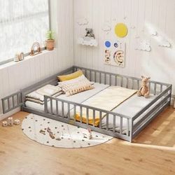 New Full Size Floor Bed with Safety Guardrails