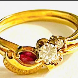 Ruby and natural Diamond Woman’s Wedding set 14k yellow gold
