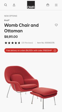 100% Authentic Knoll Womb Chair & Ottoman Herman Miller Lounge DWR Togo Roche Kartell Saarinen Cb2 MCM