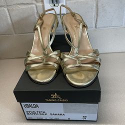 Gold Slingback Heels Sandals Dress Shoes Sz 7 Tanino Crisci