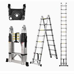 Telescoping Ladder A Frame, 16.5 Ft Compact Aluminum Extension Ladder, Portable Telescopic RV Ladder for Outdoor Camper Trips Motorhome with Tool Plat