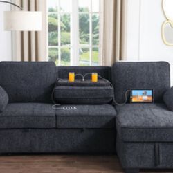 Sectional Sleeper W/usb Ports &cup Holders 