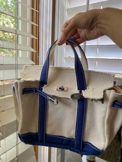 Canvas Mini Tote Handbag with Blue Trim