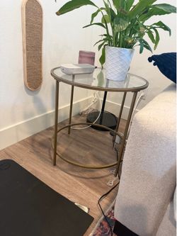 Gold glass coffee table and matching end table