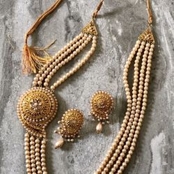 Gold Plated Adjustable Earring and Necklace Set , Indian Jewelry