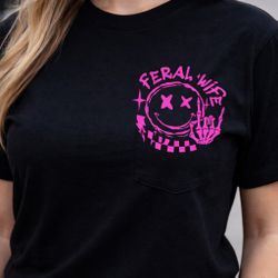 Feral Wife Graphic T-Shirt | Black Women’s Tee with Pink Pocket Design