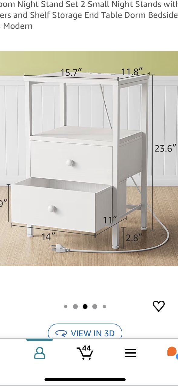 White Nightstand With Charging Station 