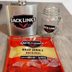 NEW! Jack Links Stainless Steel Flask 6oz. & Shot Glass