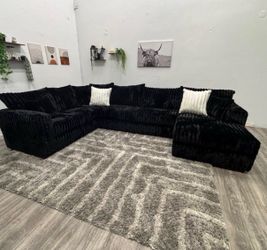 Brand New Black Corduroy Sectional Couch Free Same Day Delivery