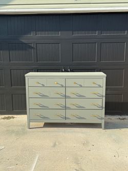 Elegant Sage Green Dresser with Gold Hardware 8-Drawer