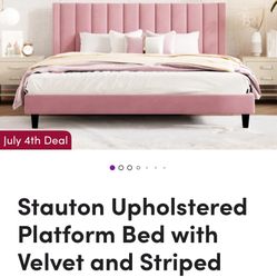 Queen Upholstered  Bed Frame Light Pink