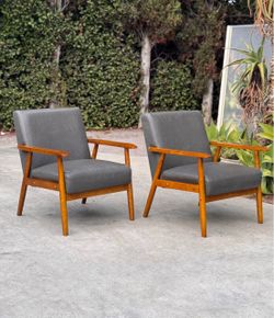Pair of 2 Mid Century Modern Inspired Arm Lounge Chairs | Steel Gray