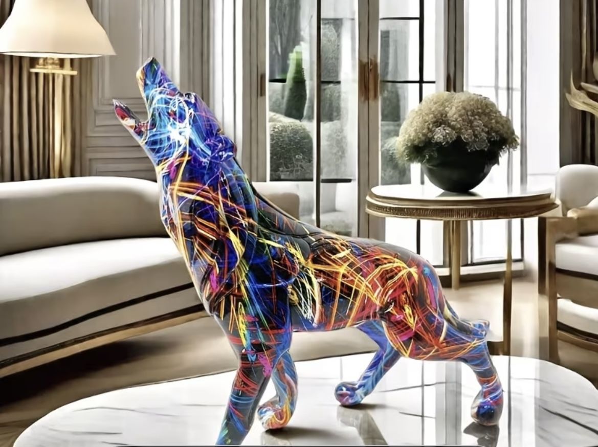 Colorful Wolf Sculpture