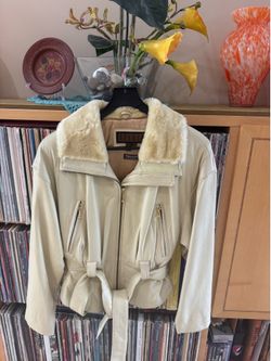 PRICE DROP: VTG, NW/OT,STUDIO,THINSULATE-lined, Cream Leather,Belted Moto JKT, L