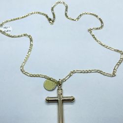 14k solid gold fígaro Chain and Plain cross , necklance gold