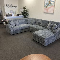 Sleeper Sectional In Gray Corduroy 