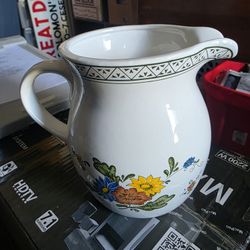 Vintage Ceramic Pitcher Floral Design Jug MidCentury Modern Hand Painted