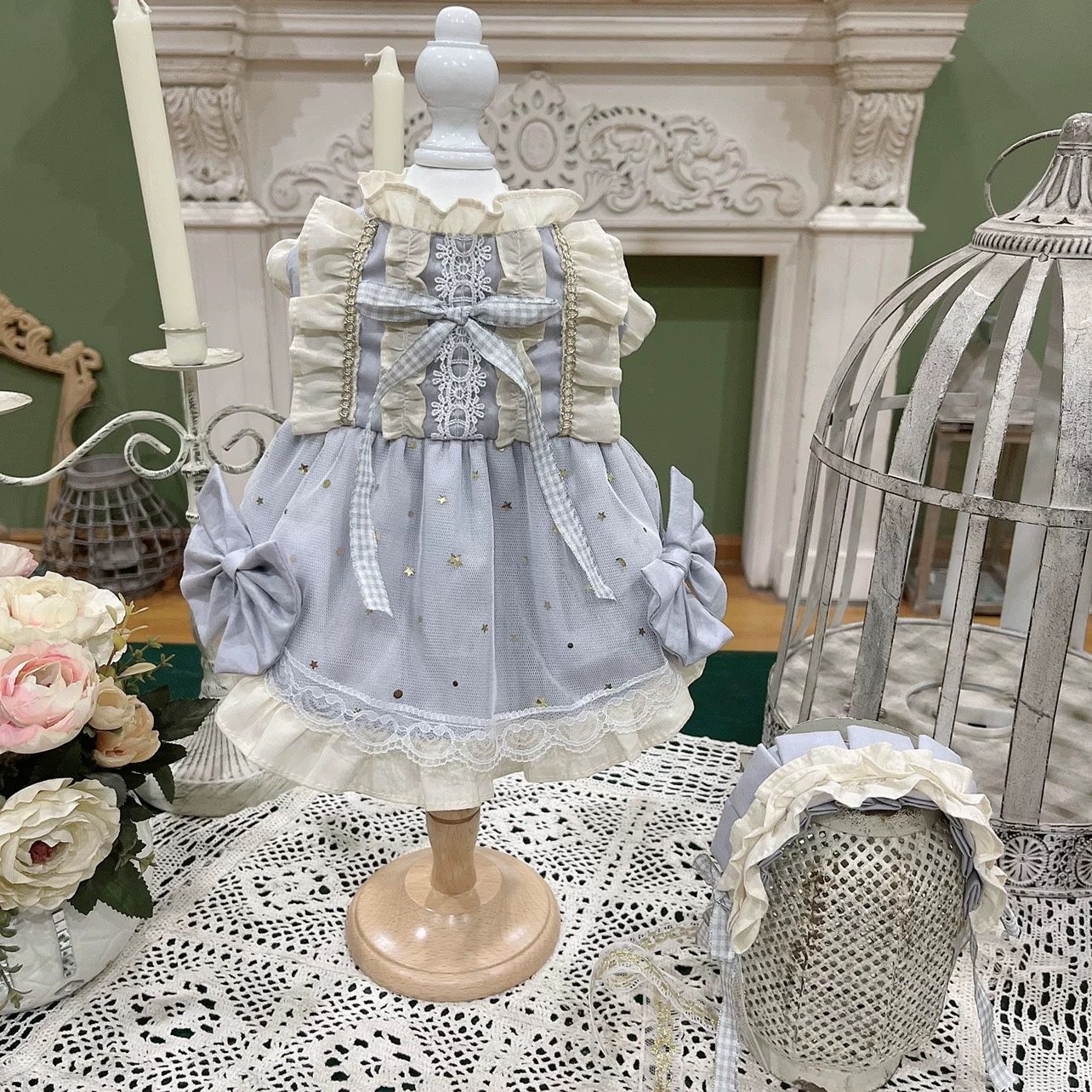Cute Maid Dress For Pet Dog Cat Cotton Size Chest 42cm, Back 30cm Recommend Weight For 7lb-10lb