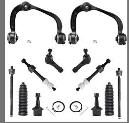 12pcs Front Upper Control Arms and Lower Ball Joints + Straight Shaped Sway Bar Links + Inner and Outer Tie Rod Ends and Boots Compatible with 2005-20