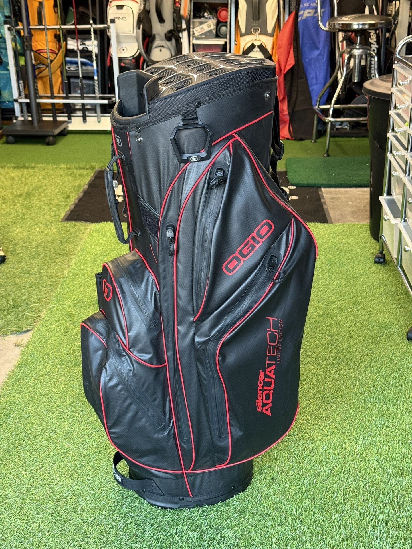 OGIO Silencer AquaTech Limited Edition Cart Bag | Waterproof | 14-Way | Black/Red (NEW)