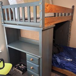 Bunk Bed With Mattresses, Bookshelf, Desk And Storage 