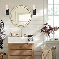 Glitzhome 24" Decorative Wall Mirrors Modern Deluxe Metal Round Wall Mirror with Golden Circle Ring Frame for Bedroom Bathroom Living Room Entryway