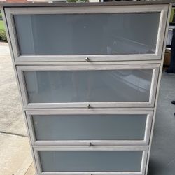 Antique Display Case with Slide-Back Glass Doors 