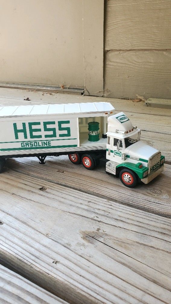1987 Hess Truck Coin Bank With Oil Barrel, Collectible Toy Truck Christmas