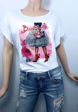 Women’s White T-Shirt with Rhinestone