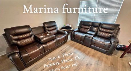 Dark Brown Leather Reclining Sofa and Loveseat Set
