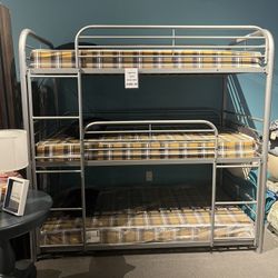 Grey Metal Triple Bunk Bed