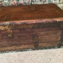 Antique Cedar Chest Trunk with Metal Hardware