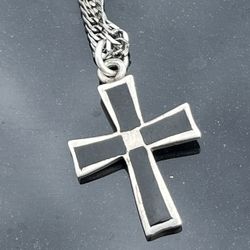 24 Inch Real Onyx Silver 24inch Cross Necklace 