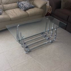 Glass Coffee Table With Metal Base 