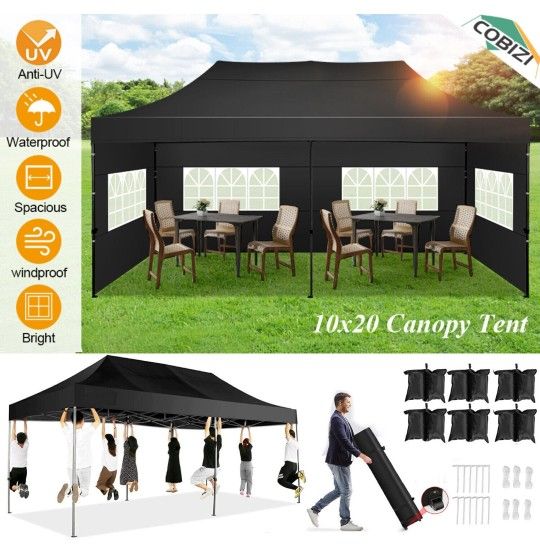 10x20FT Pop up Canopy Camping Tent 6 Sidewalls Outdoor Party Gazebo Heavy Duty

