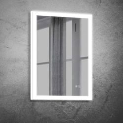 20 in. W x 28 in. H Small Rectangular Frameless LED Lighted and Dimmable Wall Mount Bathroom Vanity Mirror in Silver